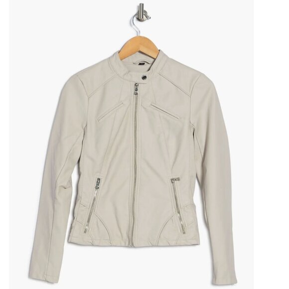 GUESS  Stone Faux Leather‎ Racer Jacket Large - Picture 1 of 14